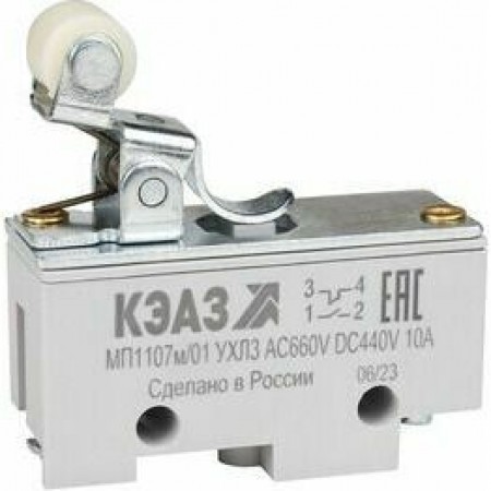 Микропереключатель МП-1107м/01 (рычаг с роликом-винт-крепление базовое)-КЭАЗ Микропереключатель МП-1107м/01 (рычаг с роликом-винт-крепление базовое)-КЭАЗ