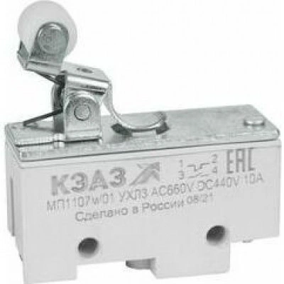 Микропереключатель МП-1107м/01 (рычаг с роликом-винт-крепление базовое)-КЭАЗ Микропереключатель МП-1107м/01 (рычаг с роликом-винт-крепление базовое)-КЭАЗ