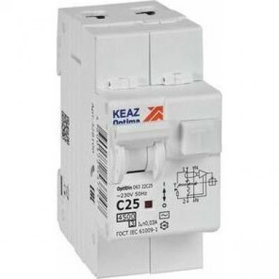 АВДТ с защитой от сверхтоков OptiDin D63-22C25-AC-У3 (2P, C25, 30mA, 4,5кА)