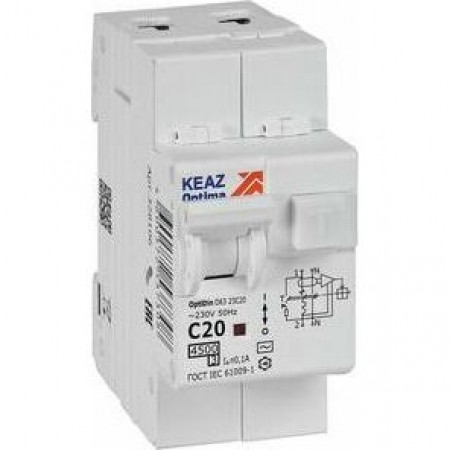 АВДТ с защитой от сверхтоков OptiDin D63-23C20-AC-У3 (2P, C20, 100mA, 4,5кА) АВДТ с защитой от сверхтоков OptiDin D63-23C20-AC-У3 (2P, C20, 100mA, 4,5кА)