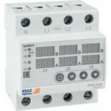 Реле напряжения OptiRel D PVC-3-63 с ЖК-дисплеем и контролем тока 3Ф 63 А