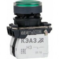 Кнопка КМЕ4522мЛ-24В-зеленый-2но+2нз-цилиндр-индикатор-IP54-КЭАЗ