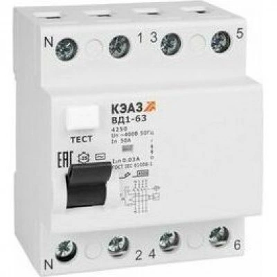 ВДТ без защиты от сверхтоков ВД1-63-4350-АС-УХЛ4-КЭАЗ (4P, 50, 100mA) ВДТ без защиты от сверхтоков ВД1-63-4350-АС-УХЛ4-КЭАЗ (4P, 50, 100mA)